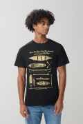 Camiseta negra en algodón cuello redondo con arte de playa