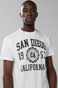 Camiseta en algodón crema college manga corta