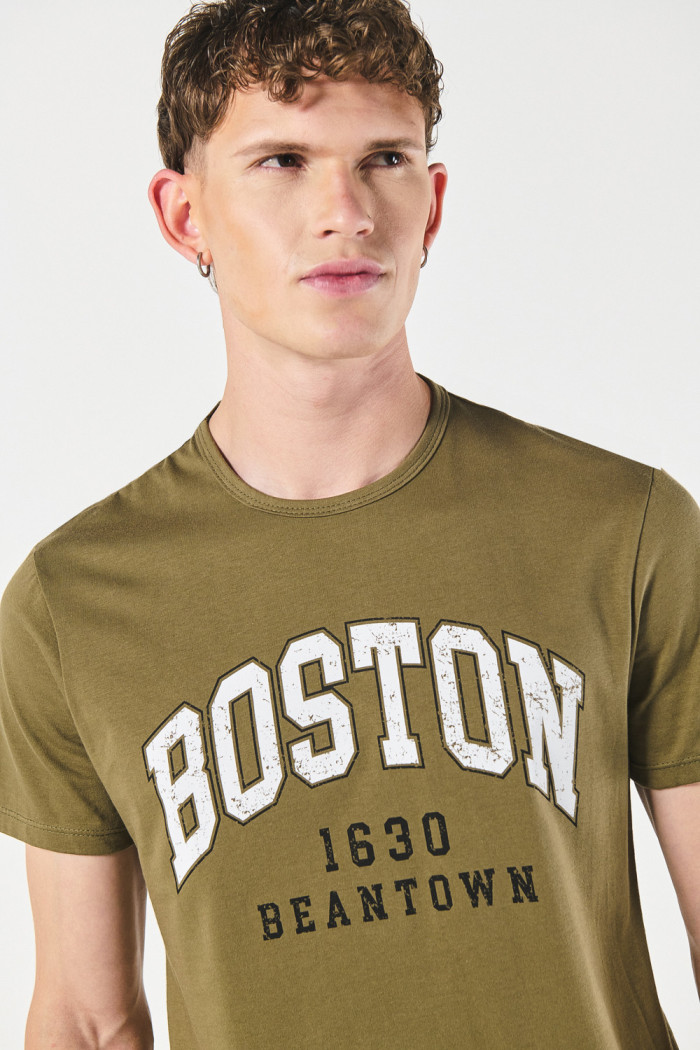 Camiseta manga corta verde oscura en algodón college