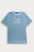 Camiseta azul clara college con manga corta en algodón