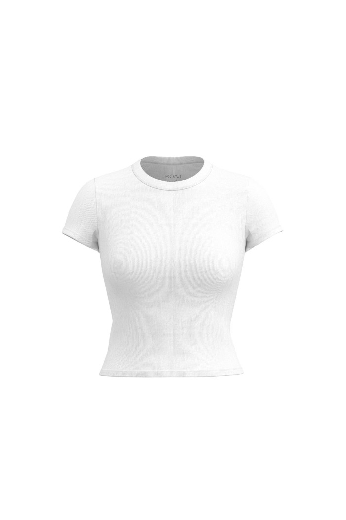 Camiseta en rib blanca ajustada con manga corta