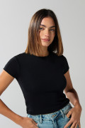 Camiseta ajustada manga corta unicolor en rib