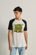 Camiseta unicolor manga ranglan con arte de Tortugas Ninja