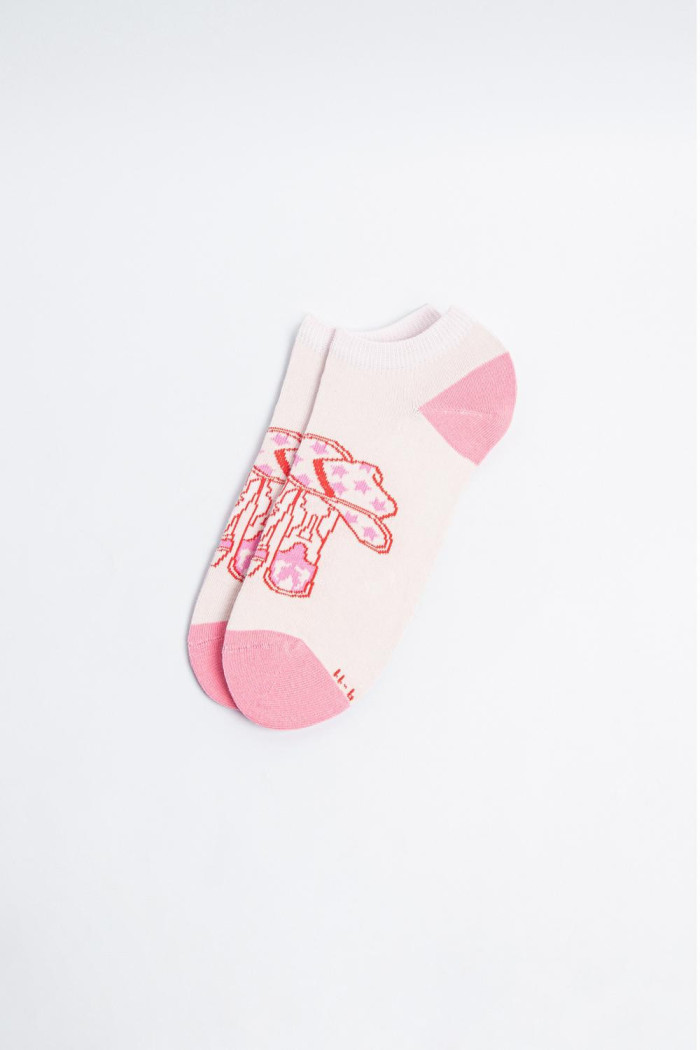 Medias rosadas tobilleras con diseño vaquero