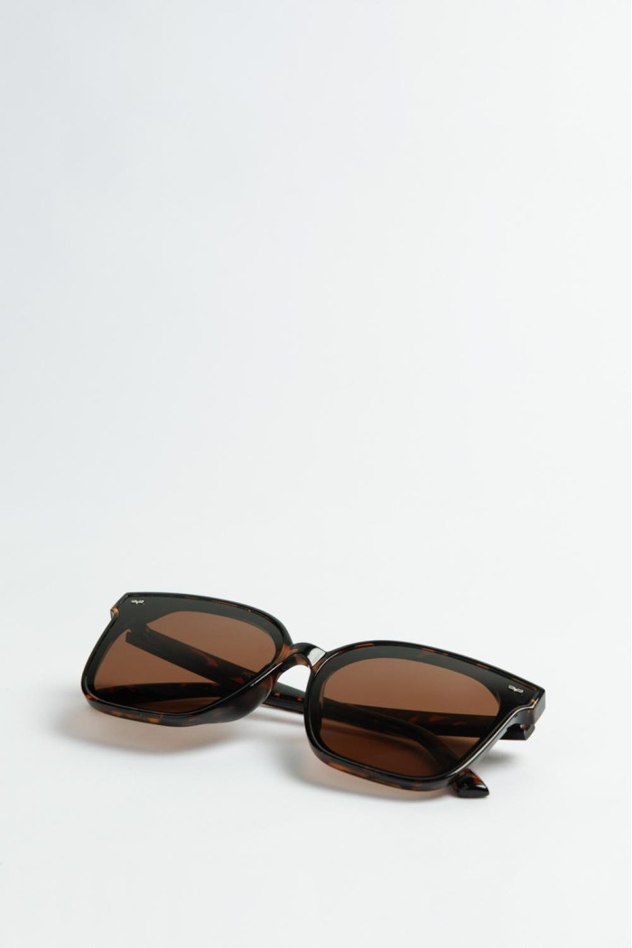 Gafas cafés oscuras de sol con marco estampado