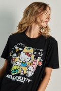 Camiseta manga corta unicolor con estampado de Hello Kitty