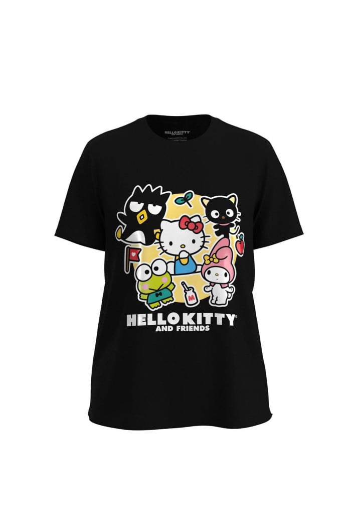 Camiseta manga corta unicolor con estampado de Hello Kitty