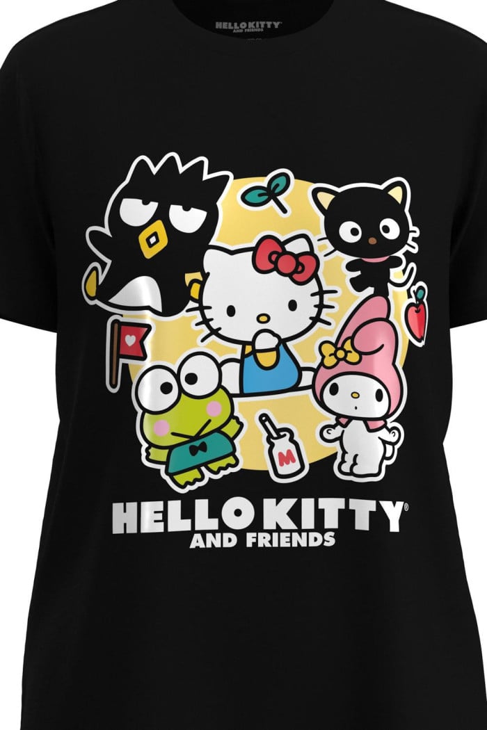 Camiseta manga corta unicolor con estampado de Hello Kitty