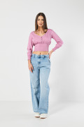 Blusa unicolor con manga larga y cintura encauchada
