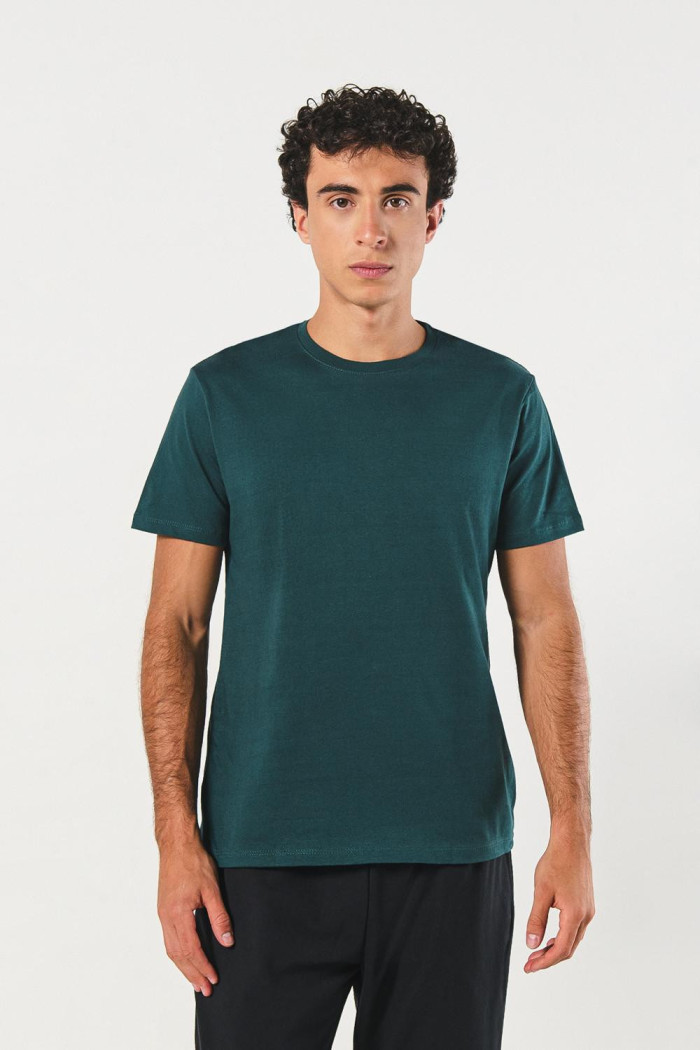 Camiseta en algodón ajustada unicolor con manga corta