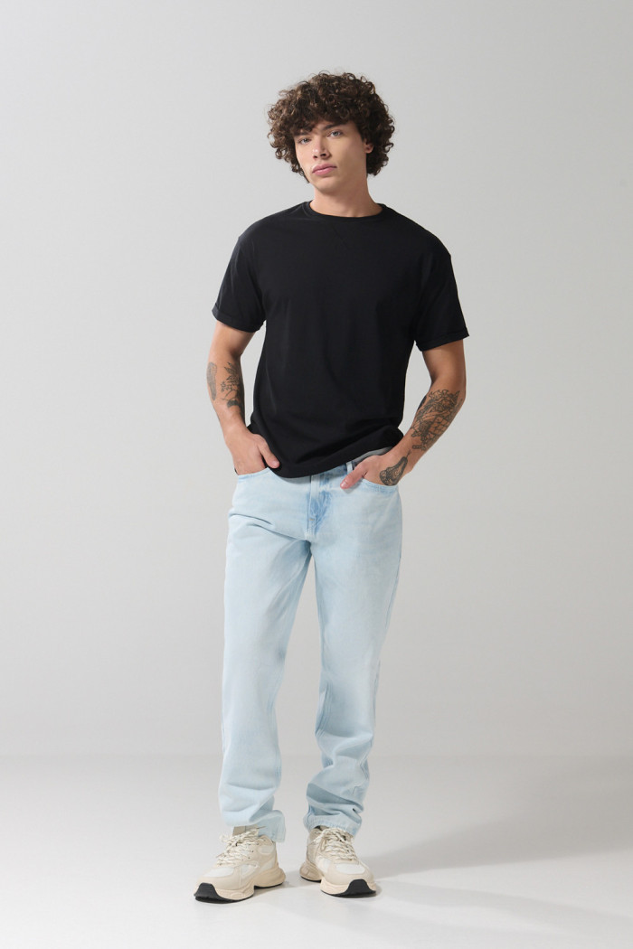 Jean tiro bajo 90´S bota recta azul claro con desgastes