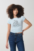 Camiseta azul de Tom y Jerry con manga corta y rayas