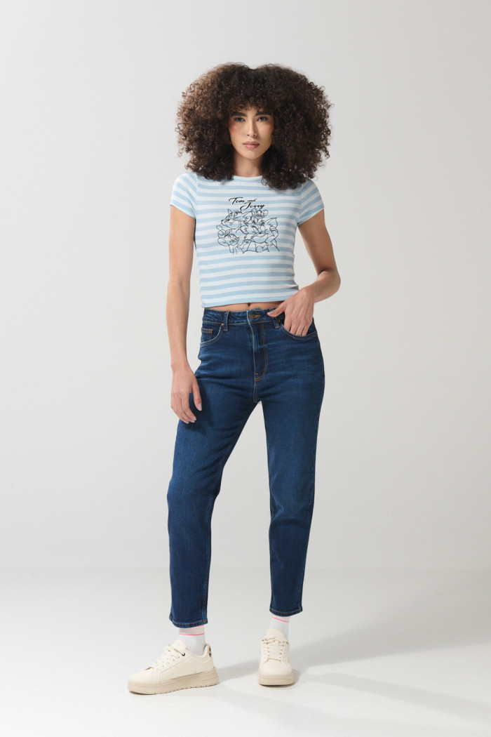 Camiseta azul de Tom y Jerry con manga corta y rayas
