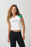 Camiseta manga ranglan corta crema clara college