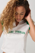 Camiseta manga ranglan corta crema clara college