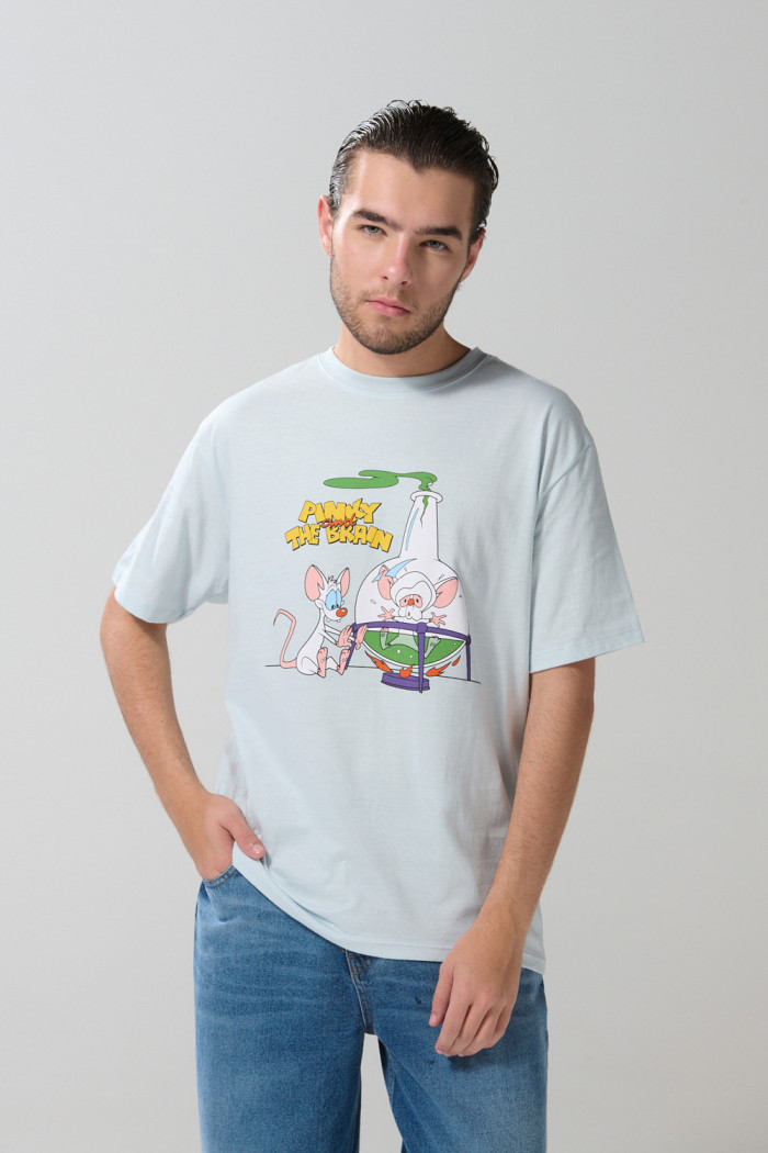 Camiseta cuello redondo azul clara de Pinky y Cerebro