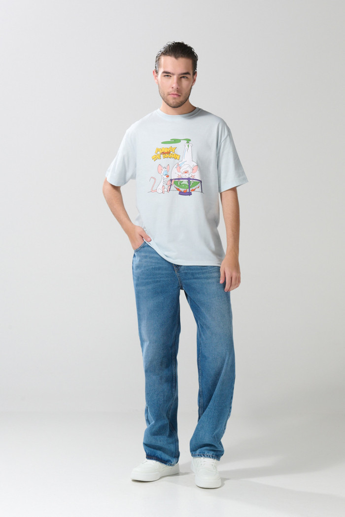 Camiseta cuello redondo azul clara de Pinky y Cerebro
