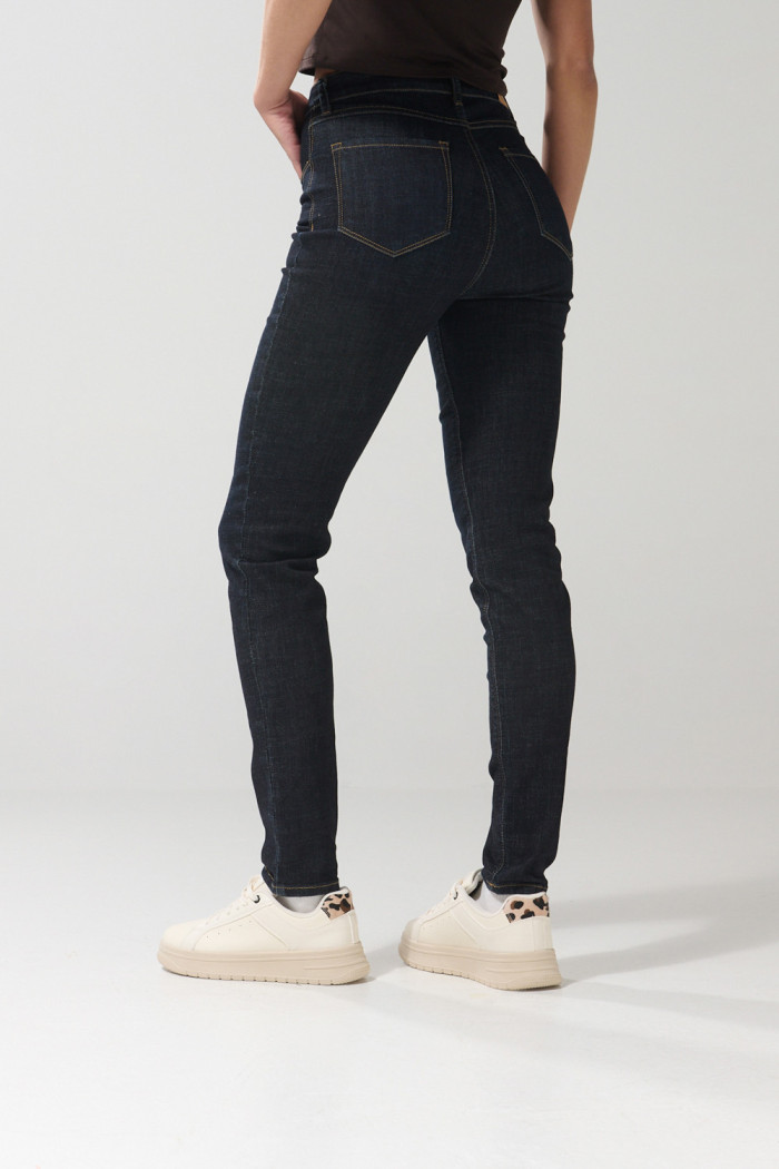 Jean jegging ceñido tiro súper alto azul con bolsillos