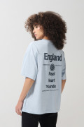 Camiseta oversize azul clara college con cuello redondo