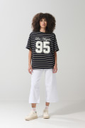 Camiseta a rayas oversize azul college con manga corta