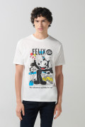 Camiseta crema clara manga corta con arte de Félix el Gato