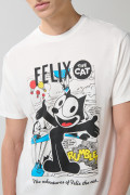 Camiseta crema clara manga corta con arte de Félix el Gato