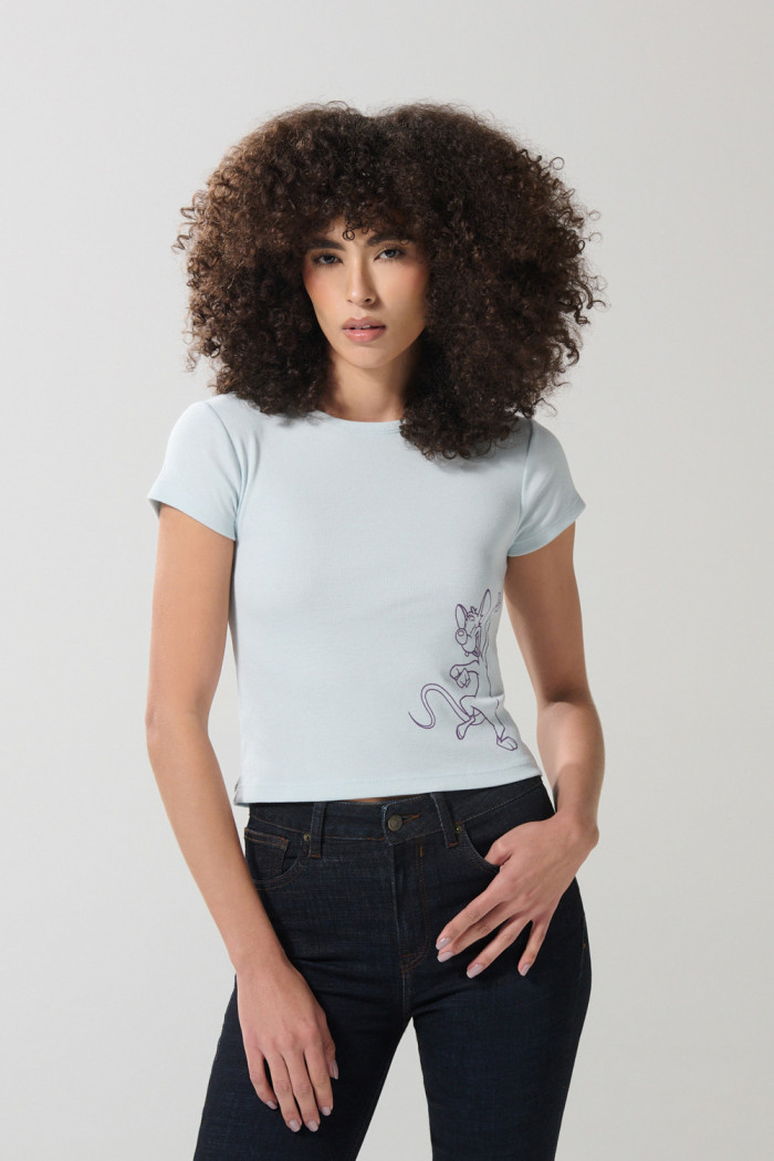 Camiseta manga corta azul clara con arte de Pinky y Cerebro