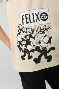 Camiseta kaki cuello redondo con arte de Félix el Gato