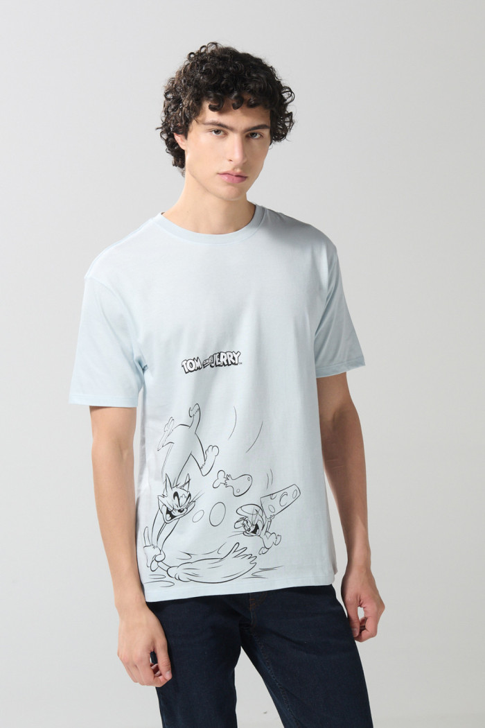 Camiseta azul clara de Tom y Jerry con cuello redondo