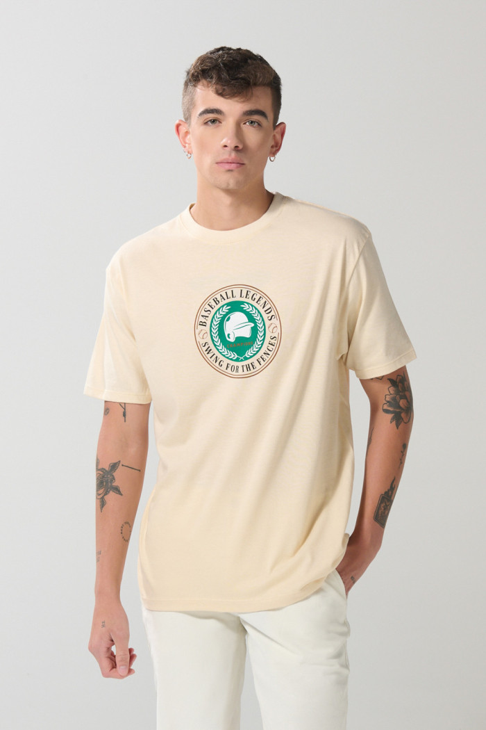 Camiseta kaki clara college deportiva con manga corta