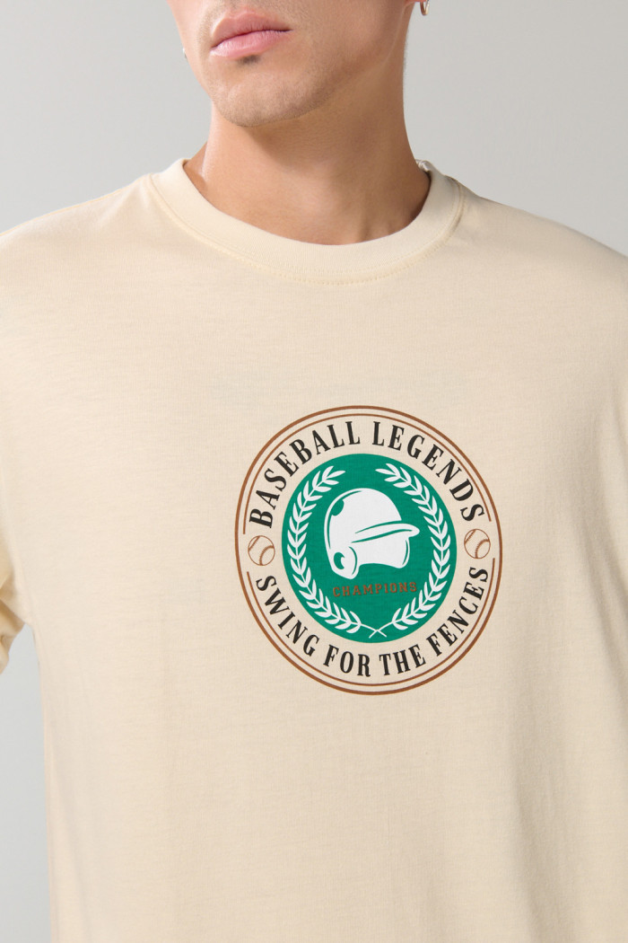 Camiseta kaki clara college deportiva con manga corta