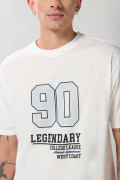 Camiseta hombro rodado college crema con manga corta
