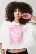 Camiseta crop top oversize unicolor con arte marino