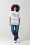 Camiseta college oversize crema con manga corta y franjas