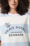 Camiseta college oversize crema con manga corta y franjas