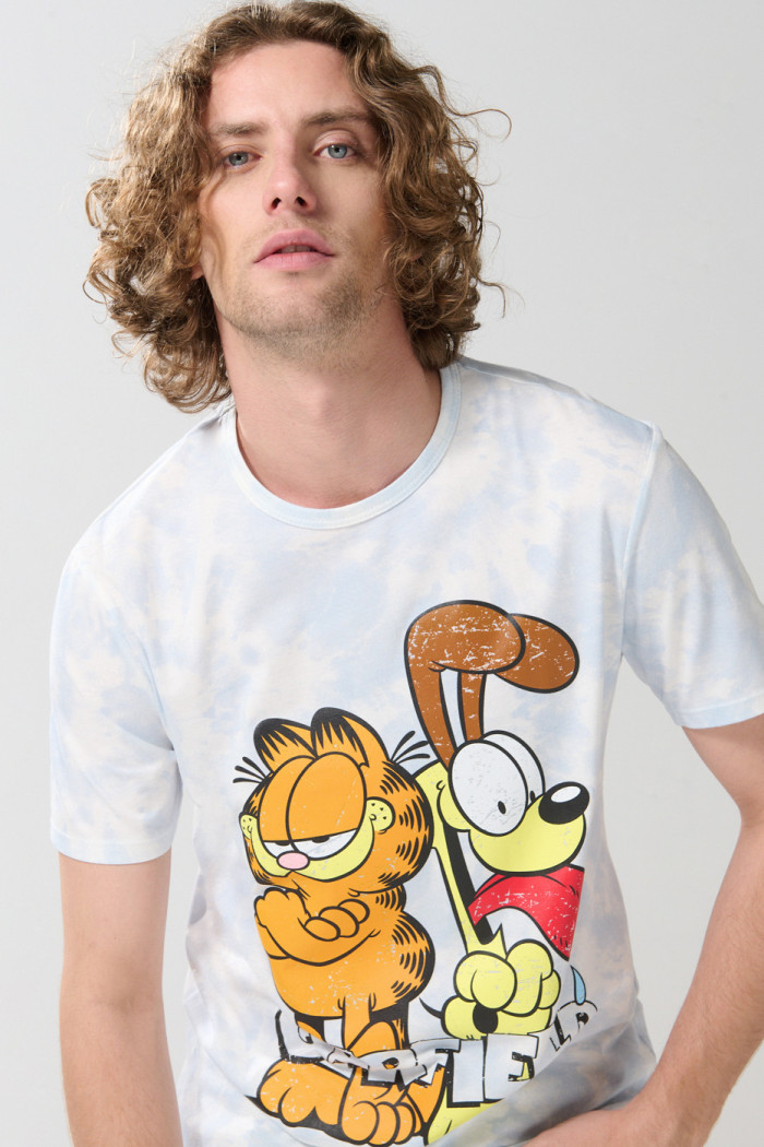 Camiseta crema tie dye manga corta con arte de Garfield