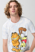 Camiseta crema tie dye manga corta con arte de Garfield