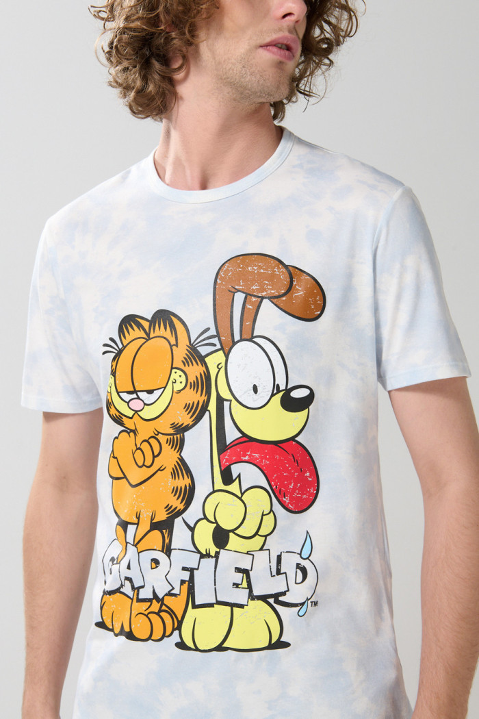 Camiseta crema tie dye manga corta con arte de Garfield