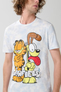 Camiseta crema tie dye manga corta con arte de Garfield