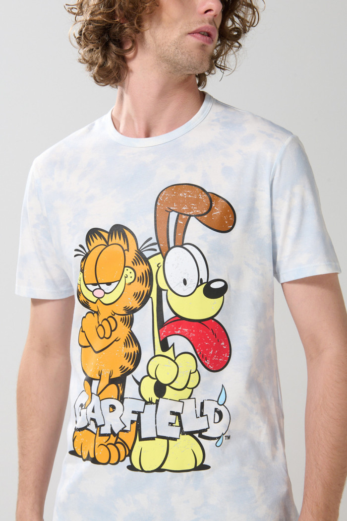 Camiseta crema tie dye manga corta con arte de Garfield