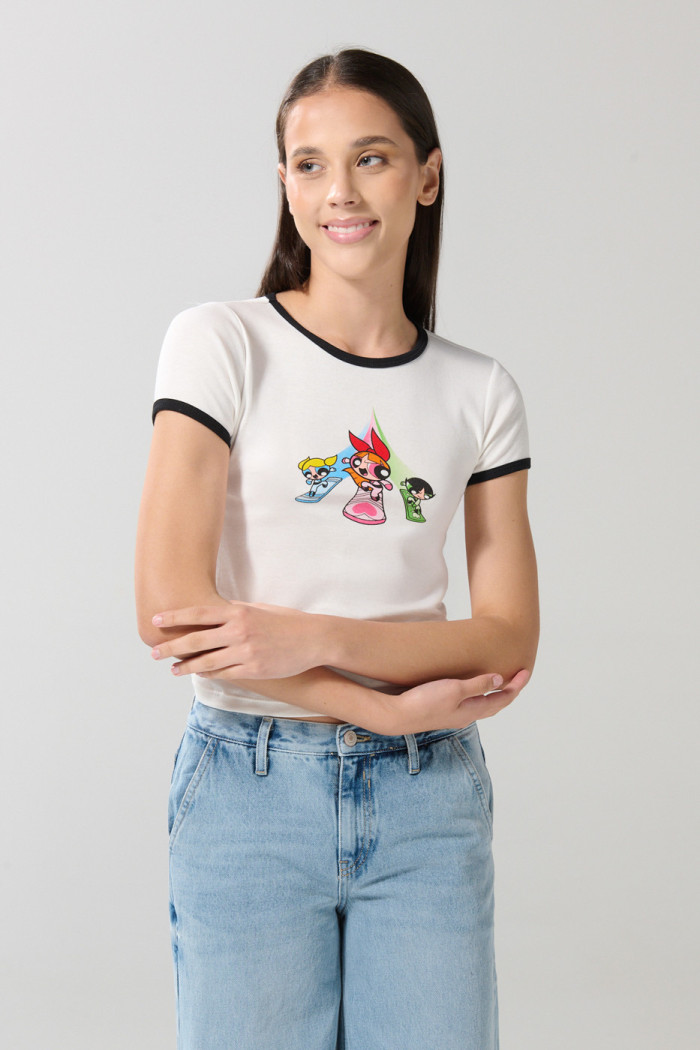 Camiseta crema de Chicas Superpoderosas con manga corta