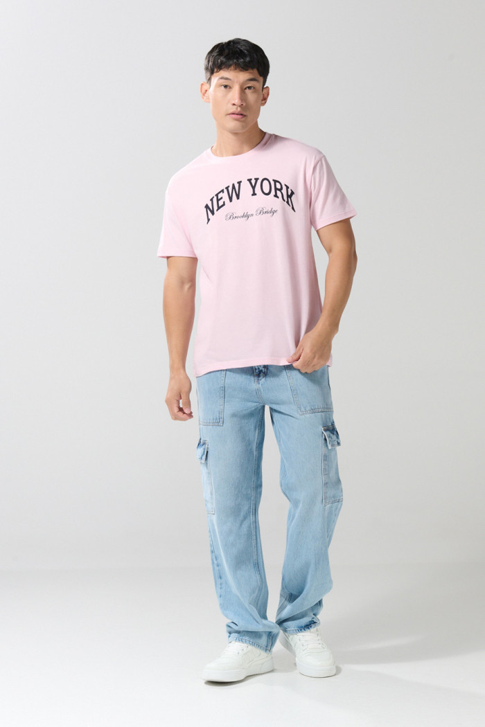 Camiseta unicolor manga corta college en algodón