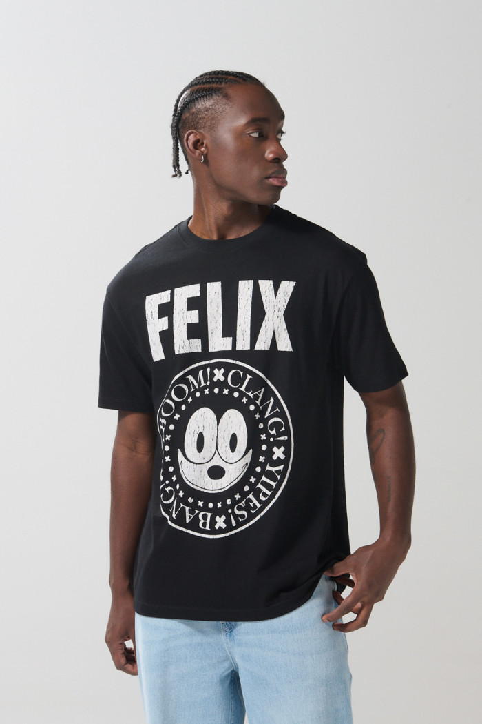 Camiseta negra cuello redondo de Félix el Gato