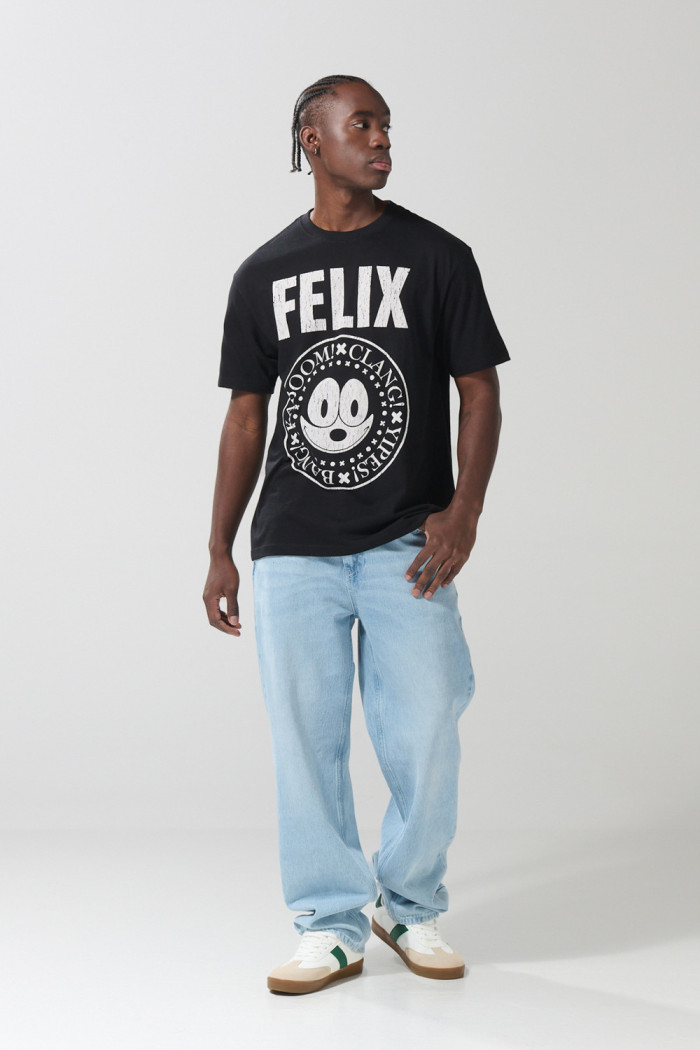 Camiseta negra cuello redondo de Félix el Gato