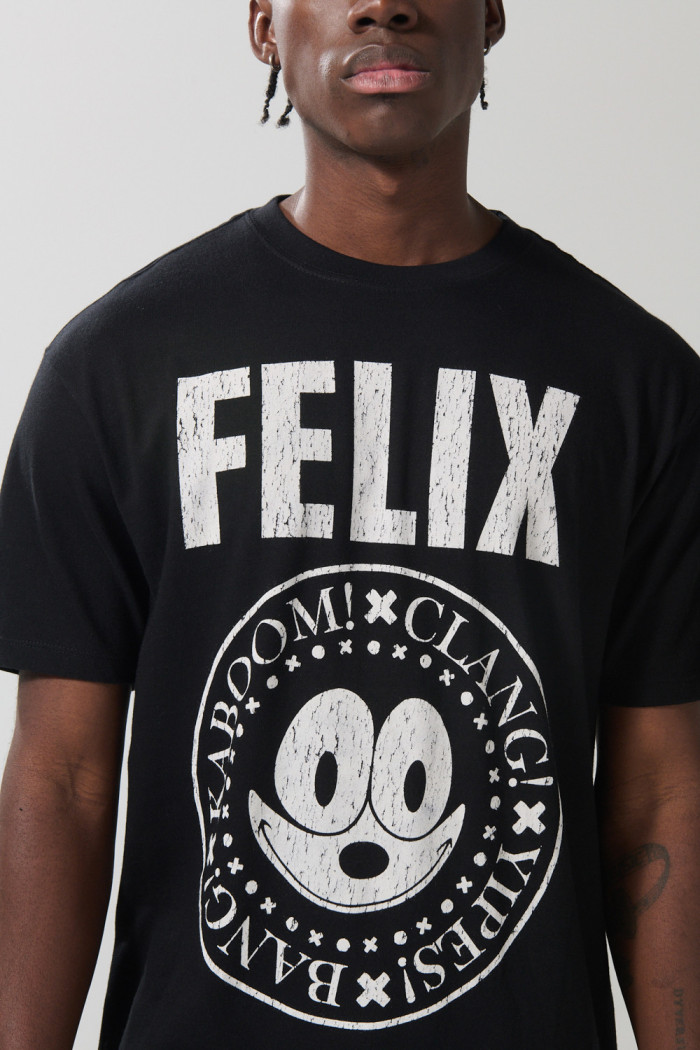 Camiseta negra cuello redondo de Félix el Gato