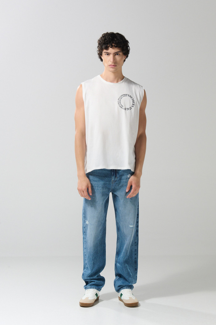 Camiseta manga sisa crema clara con artes college