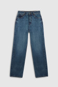 Jean 90´S azul oscuro con cremallera, tiro alto y bota recta