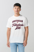Camiseta college crema manga corta con texto college