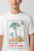Camiseta manga corta unicolor con diseño de playa