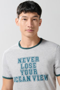 Camiseta gris manga corta college con contrastes